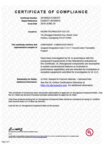 CERTIFICATE OF UL